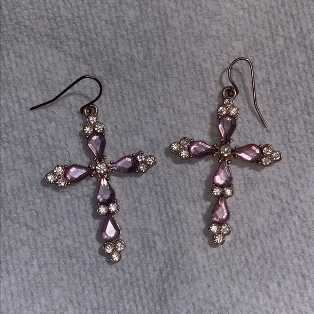 Purple cross earrings